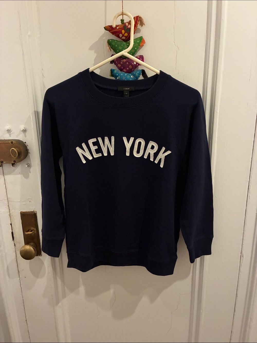 J. Crew Navy Crewneck Sweatshirt with White 'NEW YORK' Appliqué
